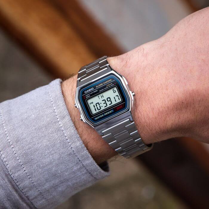Casio A158WA-1 Vintage Digital Chain Watch for Men (Silver+Black)
