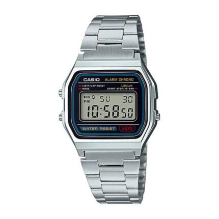 Casio A158WA-1 Vintage Digital Chain Watch for Men (Silver+Black)