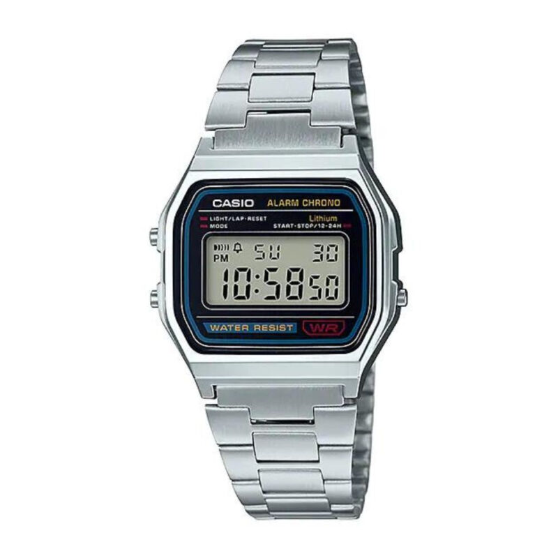 Casio A158WA-1 Vintage Digital Chain Watch for Men (Silver+Black)