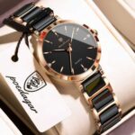 Poedagar 505 Luxury Quartz Wrist Watch Ceramic Strap For Women (Rose Gold+Black)