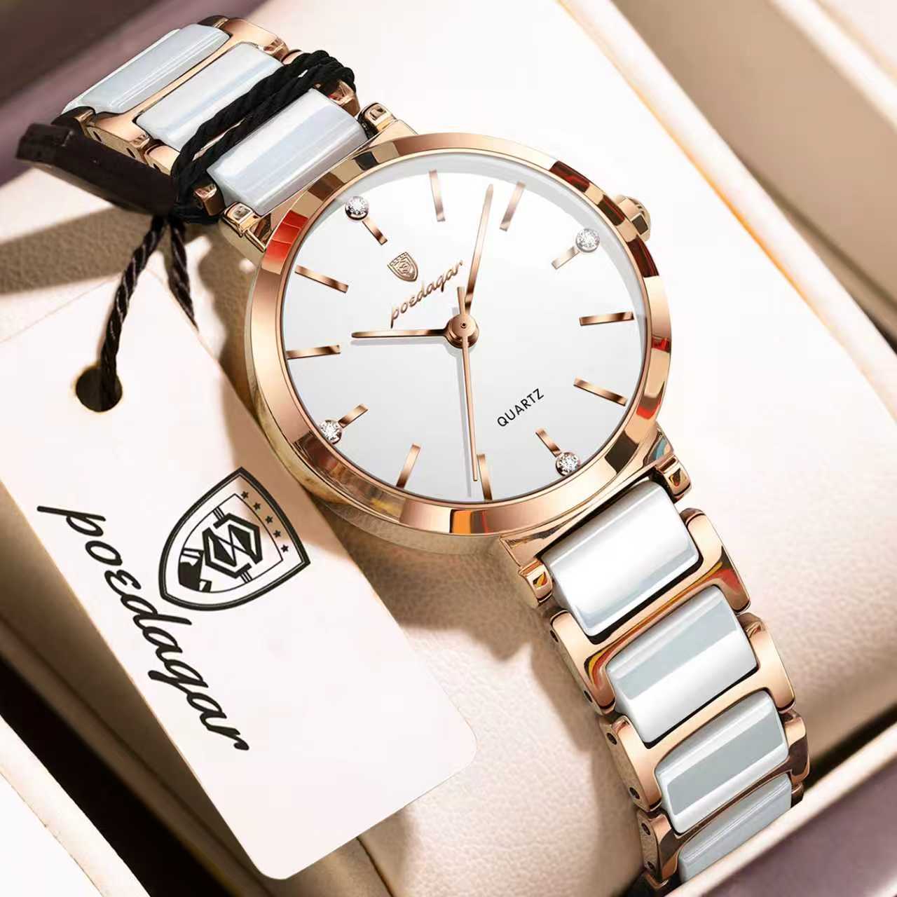 Poedagar 505 Luxury Quartz Wrist Watch Ceramic Strap For Women (Rose Gold+White) Poedagar 505 Luxury Quartz Wrist Watch Ceramic Strap For Women (Rose Gold+White)