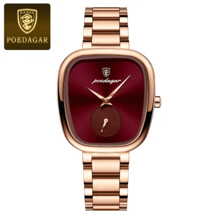 Poedagar 783 Waterproof Luxury Female Watch (Rose Gold+Red)