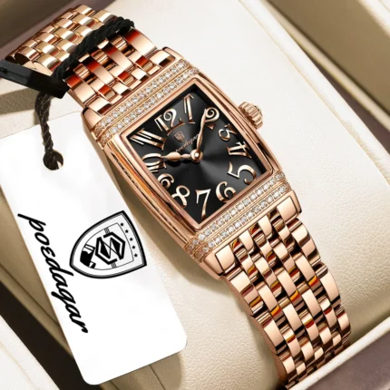 Poedagar 799 Luxury Stainless Steel Fashion Quartz Watch For Woman (Rose Gold+Black)