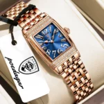 Poedagar 799 Luxury Stainless Steel Fashion Quartz Watch For Woman (Rose Gold+Blue)