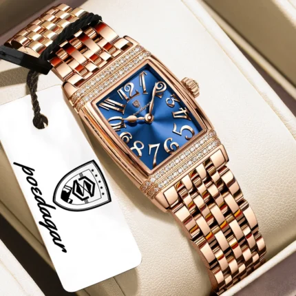 Poedagar 799 Luxury Stainless Steel Fashion Quartz Watch For Woman (Rose Gold+Blue)