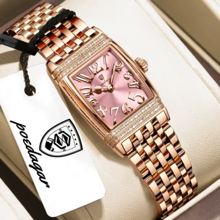 Poedagar 799 Luxury Stainless Steel Fashion Quartz Watch For Woman (Rose Gold+Pink)