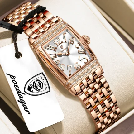 Poedagar 799 Luxury Stainless Steel Fashion Quartz Watch For Woman (Rose Gold+White)