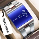 Poedagar 857 Premium Rectangle Quartz Mens Watch with Stainless Steel Strap (Silver+Blue)