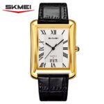 SKMEI 2575 Men’s Square Leather Quartz Watch (Black+Gold+Silver)