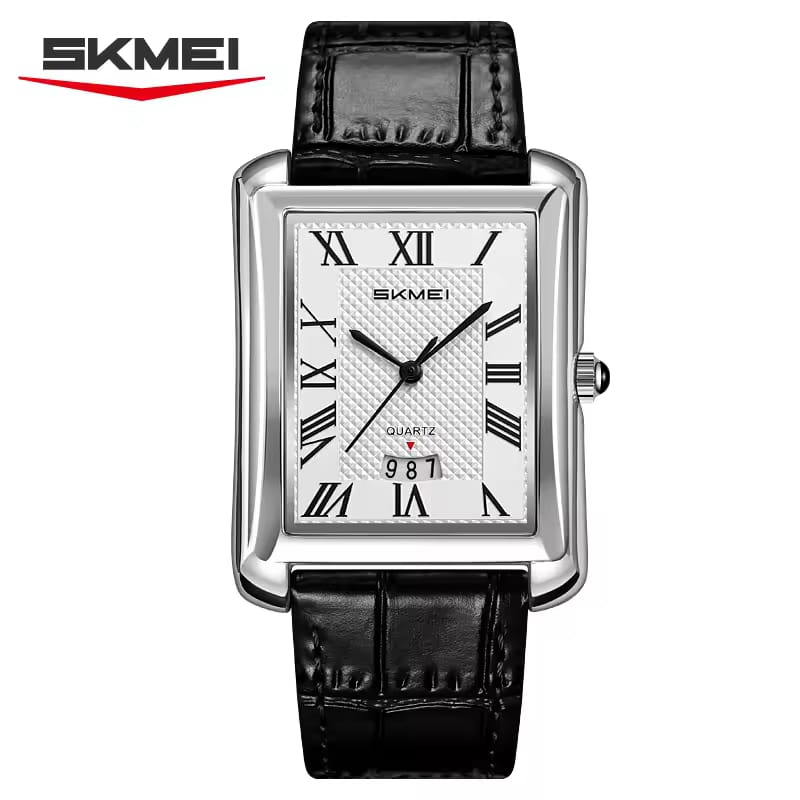 SKMEI 2575 Men’s Square Leather Quartz Watch (Black+Silver)