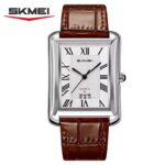 SKMEI 2575 Men’s Square Leather Quartz Watch (Brown+Silver)