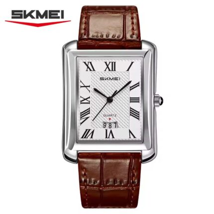 SKMEI 2575 Men’s Square Leather Quartz Watch (Brown+Silver)