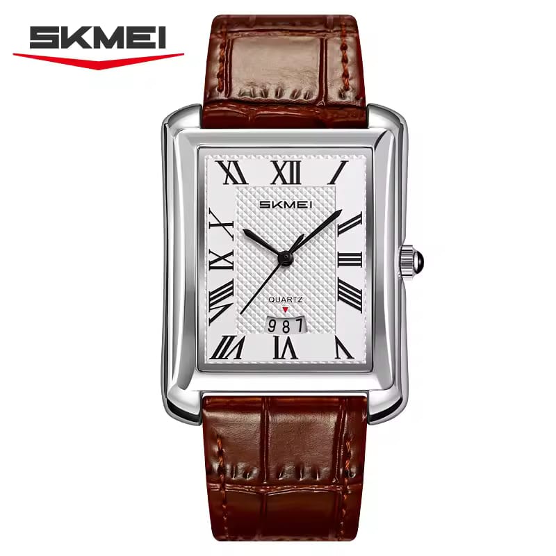 SKMEI 2575 Men’s Square Leather Quartz Watch (Brown+Silver)