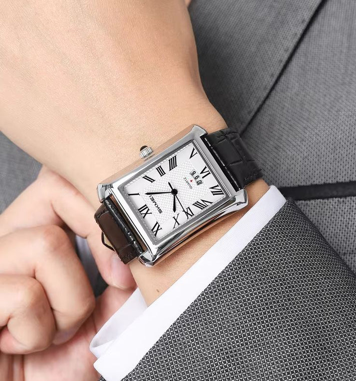 SKMEI 2575 Men’s Square Leather Quartz Watch (Black+Silver)