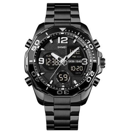 Skmei 1649 Dual Time Sport Stainless Steel Watch (Black)