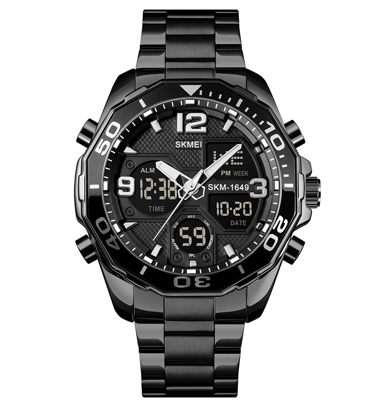 Skmei 1649 Dual Time Sport Stainless Steel Watch (Black)
