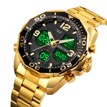 Skmei 1649 Dual Time Sport Stainless Steel Watch (Gold+Black)