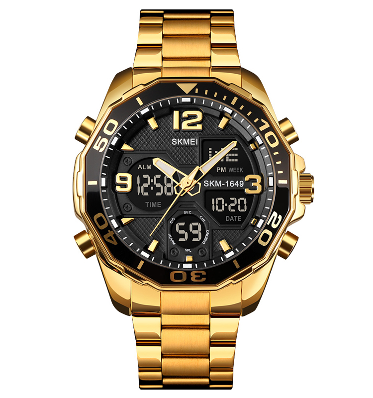Skmei 1649 Dual Time Sport Stainless Steel Watch (Gold+Black)
