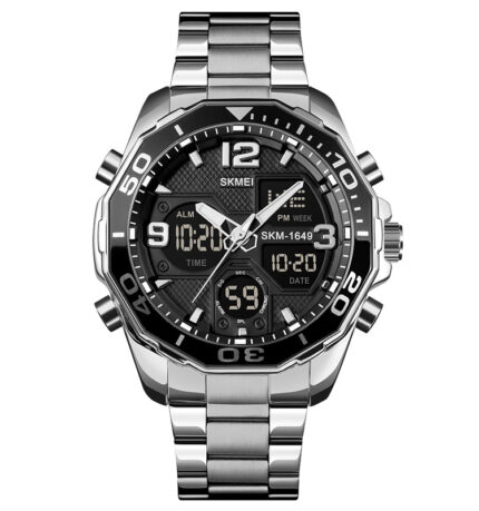 Skmei 1649 Dual Time Sport Stainless Steel Watch (Silver+Black)