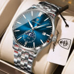 Poedagar 854 Luxury Moon Phase Quartz Stainless Steel Watch For Men (Silver+Blue)