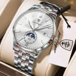 Poedagar 854 Luxury Moon Phase Quartz Stainless Steel Watch For Men (Silver+White)