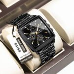 Poedagar 866 Luxury Square Quartz Chronograph Watch for Men (Black)