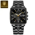 Poedagar 866 Luxury Square Quartz Chronograph Watch for Men (Black)