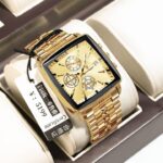 Poedagar 866 Luxury Square Quartz Chronograph Watch for Men (Gold)