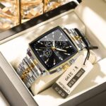 Poedagar 866 Luxury Square Quartz Chronograph Watch for Men (Silver+Gold+Black)