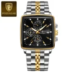 Poedagar 866 Luxury Square Quartz Chronograph Watch for Men (Silver+Gold+Black)